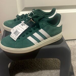 Adidas Men's Forest Green and White Sneakers